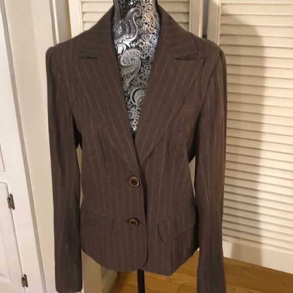 Trina Turk Silver Striped Brown Jacket. Dress up your office with this neutral. - Picture 1 of 17